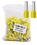 Yellow 10AWG Wire Ferrules Kit With 250 Pcs Copper Nylon Terminal Connectors For Electric, Industrial And Control Systems, Safe High Temp Performance