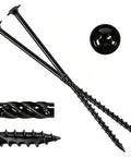Heavy Duty Wood Structural Screws With Washer Head 6 Inch And 14 Gauge Star Drive Torx Bits Included Black Oxide Coated corrosion resistant steel construction, close-up view.