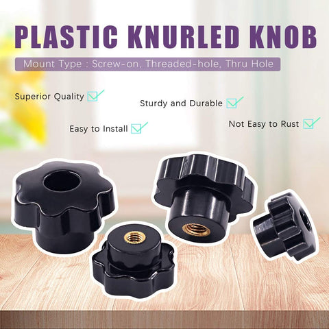 32Pcs Seven Star Through Hole Knob Set With M4 M6 M8 M10 Female Thread Clamping Knobs Grip Assortment Kit Black Plastic