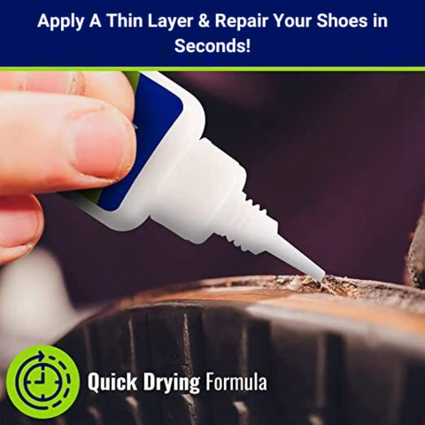 Applying Professional Grade Shoe Glue For All Footwear Repairs Waterproof And Quick Drying Clear Formula on shoe sole
