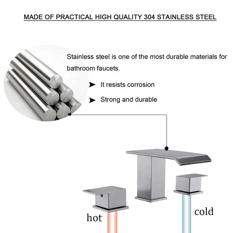 2 Handle Deck Mount Roman Tub Faucet Set In Brushed Nickel with high flow dual control and durable stainless steel diagram