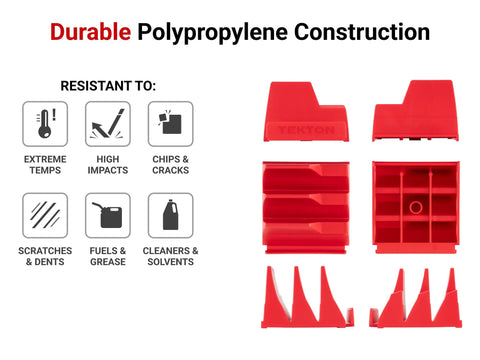 Durable polypropylene construction for 80 Tool Modular Wrench Organizer Set Black With 12 One Tab Modules And 24 Three Tab Modules