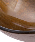 Close-up view of USZWBY Bathroom Vessel Sink Vanity Tempered Glass Vessel Bowl Sink Round Brown Countertop Sink Bowl with a smooth finish.