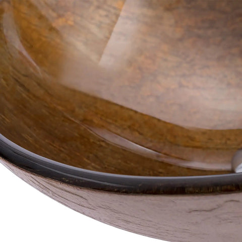 Close-up view of USZWBY Bathroom Vessel Sink Vanity Tempered Glass Vessel Bowl Sink Round Brown Countertop Sink Bowl with a smooth finish.