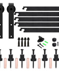 6 Foot Sliding Barn Door Hardware Kit With Floor Guide And Spring Damping Stopper, Ultra Quiet And Smooth Operation, Black Finish