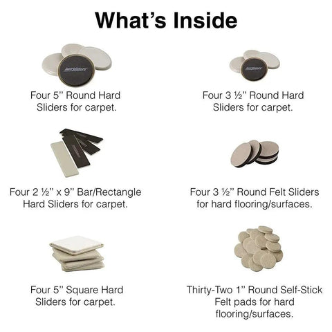 52 Piece Reusable Furniture Sliders Moving Kit That Lets You Move Heavy Furniture Across All Floor Types Easily From Carpet To Hardwood With No Sweat Keeps Floors Scratch Free And Makes Room Reorganization A Breeze