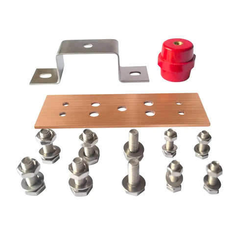 Premium Copper Ground Bus Bar Kit 6x1.96x0.11 Inches With 8 Terminal Positions And SM40 Insulators, C12200 copper bus bar kit with mounting hardware
