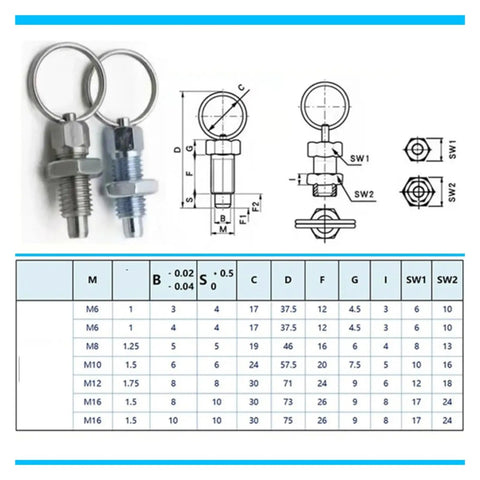 Heavy Duty M8x45 Tie Ring Spring Plunger Pins For Gym Setup And Shop Projects Built Sick With Hella Corrosion Resistance, technical drawing.