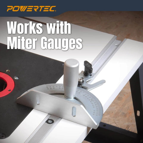 48-Inch Miter T Track With T Bar For Table Saw, Router Table, And Bandsaw, featuring a miter gauge tool in use on a table.