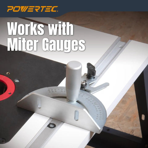 32 Inch Miter T Track Kit With 10 1/4-In Bolts for table saw showing compatibility with miter gauges on a router table.