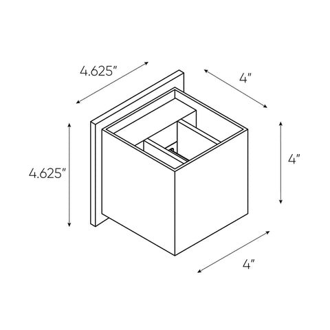 Technical drawing of Dope 4 Inch Square LED Wall Sconce for Indoor and Outdoor Use Directional Modern Design with dimensions.