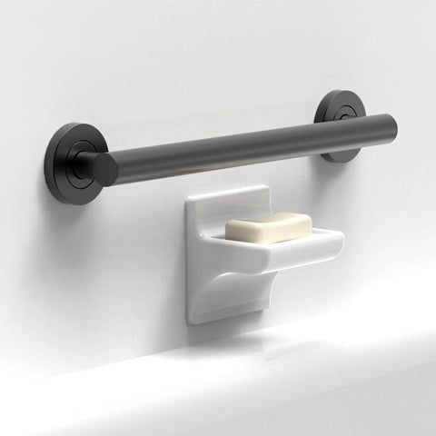 Stainless Steel Designer Bath Grab Bar One And One Quarter Inch By 24 Inch Matte Black Heavy Duty ADA Compliant 500 LB Load Capacity Safe Grip For Shower And Tub.
