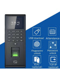 Top Shelf Fingerprint Time Clock With Keypad For Smart Door Access Control With Optical Reader Handling Wet Or Dry Fingers Quickly TCP IP Ready, front view