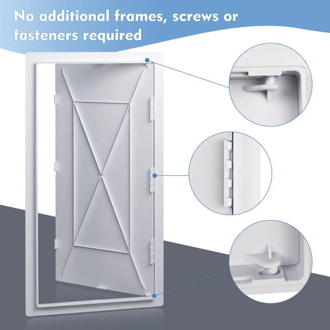 Built Tough 14 By 29 Inch White Polystyrene Drywall Access Panel Paintable Concealed Maintenance Door view showing smooth edges and installation details.