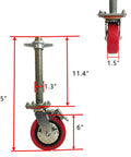 Tough As Nails Heavy Duty 6 Inch Adjustable Leveling Screw Jack Caster Wheels 360 Degree Swivel Double Lock Brakes Smooth Rolling Solid Industrial Base For Scaffolding Job Sites Moving Big Loads 4 Pack displayed with measurements.