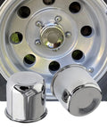 4 Pack Chrome Steel Trailer Wheel Center Caps Push Thru 4.25 Inch Center Bore on rim, two caps shown separately