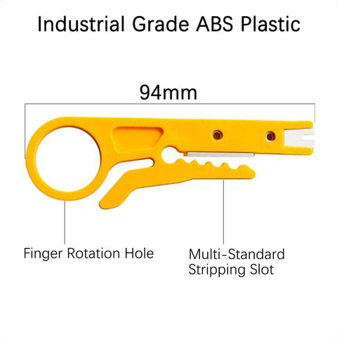 Mini Wire Stripper 3 Pack for Network Cable, RJ45 Cat5 Cat6 Punch Down Cutter, yellow tool with finger hole and stripping slots