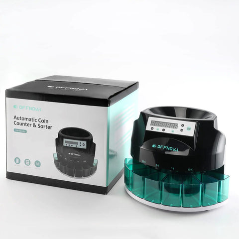 Boss Level Electric Coin Sorter And Change Counter With Huge Led Display, featuring a black design and clear coin sorting bins.