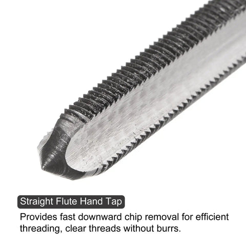 Close-up of Metric Hand Tap Set M5 X 0.5 Taper And Bottom Thread Taps Kit for Repair in Alloy Tool Steel, 3 Flutes.