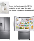 Fridge Door Handle Support Kit For Freezer Door Replacement Fits Popular Refrigerator Models Like RFG237AARS shown with open fridge.