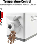 Premium Electric Coffee Roaster Machine Featuring 1500 Gram Drum Capacity And Smart Thermostat Controls showing temperature control dial and coffee beans.