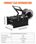 Round Bottle Labeling Machine With Handle For Wine Beer And Water, showing dimensions and specifications, hand-operated design.