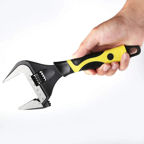 10 Inch Adjustable Wrench With Ultra Thin Jaw And Wide Opening Up To 50mm, Black Oxide Finish, Drop Forged Cr-V in hand