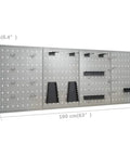 Hella Durable Heavy Duty Workbench With Six Ball Bearing Drawers Four Tool Wall Panels And Two Lockable Storage Cabinets, silver pegboard wall panels