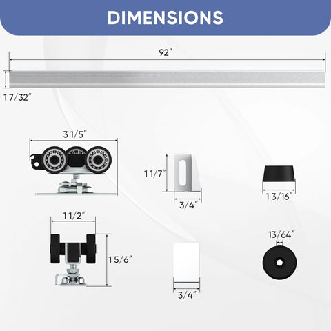 Commercial Grade Pocket Door Hardware And Track Set For 8 Foot Sliding Doors Aluminum Box Track System With 92 Inch Rails
