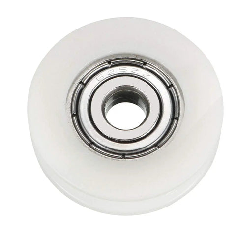 Solid As A Rock V Groove Guide Bearing Pulley, 24mm white nylon, steel bearing for CNC routers and DIY projects.