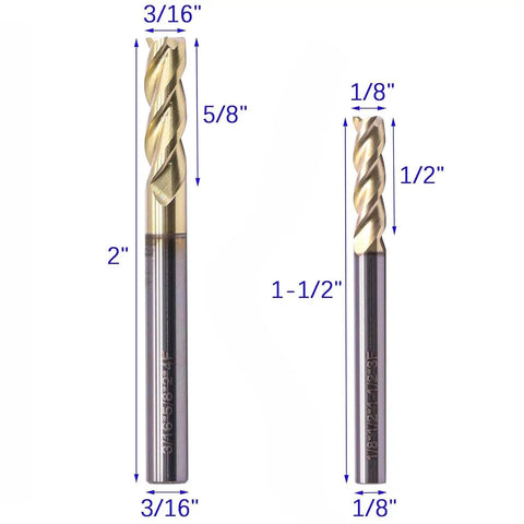 Pro Grade Solid Carbide End Mill Set For Aluminum 5 Pcs One Eighth To Three Eighths Inch ZRN Coated 3 Flute 37 Degree Helix HRC55 CNC