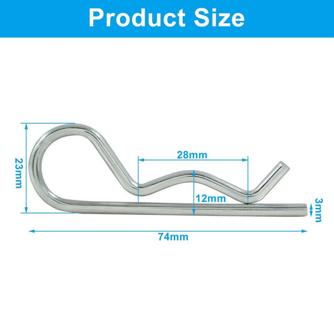 Product dimensions of 20 Piece Zinc Plated Cotter Pins Set M3.5 X 75mm For Trailer Hitch Clips R Clips Hairpin Pins Spring Fasteners