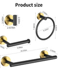 Get Your Hands On This Black And Gold Bathroom Hardware Set That Comes With Two Sixteen Inch Towel Bars Two Toilet Paper Holders Two Towel Rings And Four Robe Hooks Making It A Full Ten Piece Kit Ideal For Any Modern Or Classic Bathroom Setup dimensions