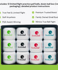 Practice Golf Balls 12 Pack With True Flight And Real Spin For Backyard And Indoor Training in box packaging