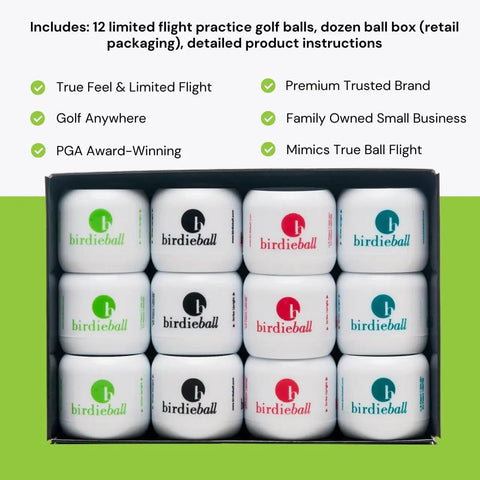 Practice Golf Balls 12 Pack With True Flight And Real Spin For Backyard And Indoor Training in box packaging