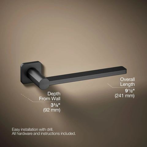 Parallel Towel Arm Wall Mount Dope Sleek Square Design With Circular Accents Modern Towel Holder in Matte Black Metal Finish
