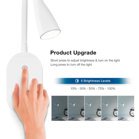 Wall Mount Reading Light For Bedside Must Have With Flexible Gooseneck, 16 LED Book Lamp, Five Dimming Levels, Touch Control