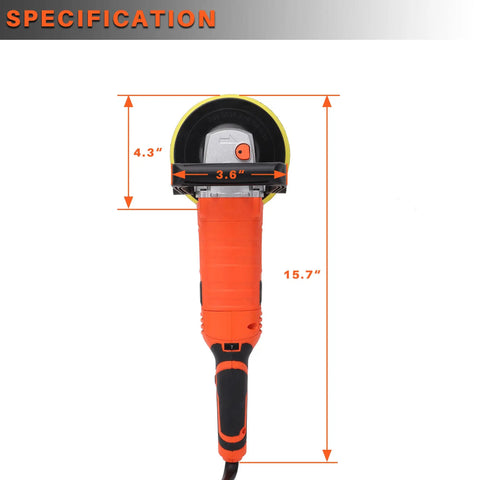 Beast Mode 7 Speed Rotary Polisher For Car Detailing With 6 And 7 Inch Backing Plates 1580W lightweight shown with dimensions