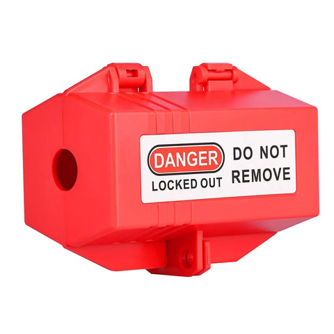 Industrial Grade Plug Lockout Device For Lockout Tagout, 110 To 125 Volt Power Cord Lockout System in red with danger label