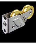 Replacement Sliding Patio Door Rollers, 2008 Type Double Copper Wheels With Stainless Steel Shell, 27.8mm close-up view of roller with brass wheel