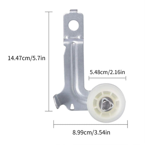 Dryer Idler Pulley Replacement Kit With Idler Arm For Compatible Dryers Multi Model Compatibility Includes AP6022817 WPW10547292 8547160 PS11756154 Includes Idler Arm And Pulley For Easy DIY Fix And Long Lasting Performance with dimensions labeled.