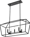 Five Light Kitchen Island Linear Chandelier With Matte Black Finish, Modern Farmhouse Candle Pendant Lighting, E12 Base