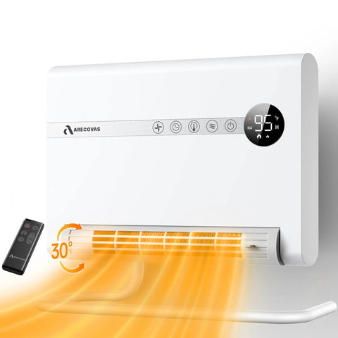 Wall Mounted Space Heater For Bedroom Or Office, 1500W PTC Fast Heating, 30 Degree Oscillation, Remote Control, Quiet Indoor Use