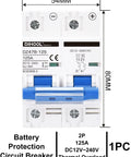Front view of DC Circuit Breaker 125A Two Pole Solar Disconnect Switch For 12V To 240V Systems Built Tough For Solar Setups