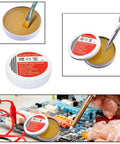 Pro DIY Soldering Iron Kit Four In One With Brass Tip Cleaner That Works Without Water Point Six Millimeter Solder Wire Fifty Gram Rosin Flux Paste Ten Gram No Clean Core Solder Handy Welding Tool Set For Home Projects showing rosin flux paste