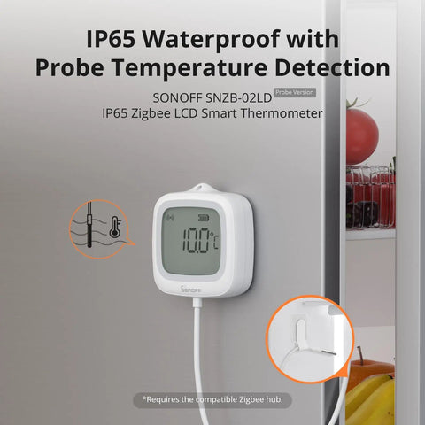 Waterproof Zigbee Temperature Sensor With 1.5M Stainless Steel Probe LCD Display And App Monitoring -40 To 115 C Range on fridge door