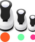 Three Piece Circle Punch Set 2 Inch 1 5 Eighth Inch And 1 Inch Black Paper Punches with colorful sticker papers for crafting