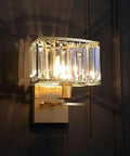 Modern Brass Wall Sconce Featuring Linear Crystal Panels For A Quick Bedroom Glow Up Zero Fuss Wall Mounted Accent Light For Living Room Or Hallway Delivering Top Tier Ambient Vibe, compact 17x23x22cm design.