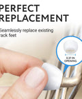 Replacement Feet for Kitchen Sink Rack and Grate, 16 Pack, White Rubber 0.37 Inch Opening, being fitted on a rack