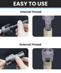 Heavy Duty PVC Pipe Threader Kit For 1/2 Inch And 3/4 Inch Plastic Pipes demonstrating internal and external threading features.